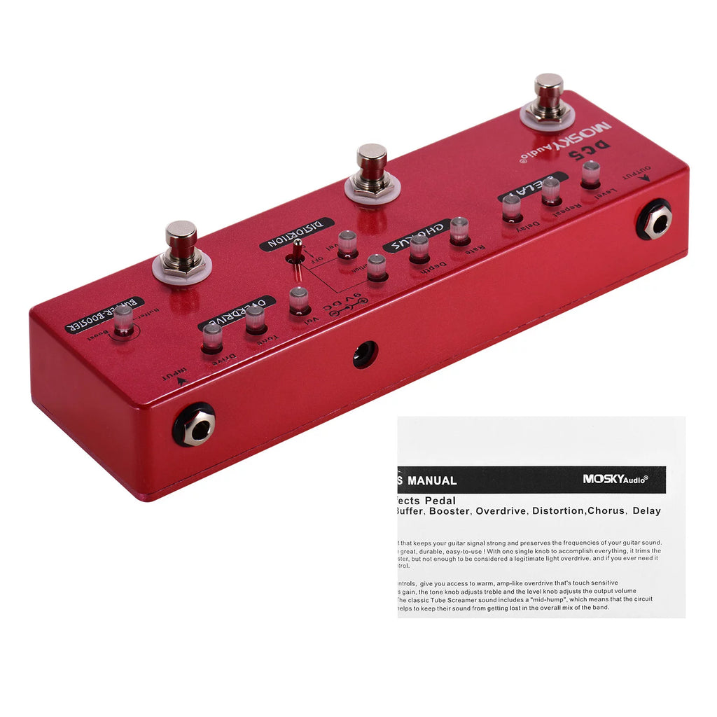 6-in-1 Multi-Effects Guitar Pedal with Delay, Chorus, Distortion, Overdrive, Booster, Buffer V724585