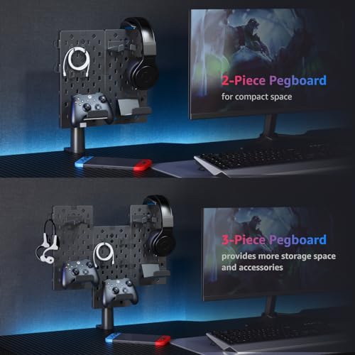 Modular Headphone and Controller Holder, Clamp-on Pegboard, Rotatable Controller Stand with Cable Hooks, 3Pcs Pegboard, Red E705903