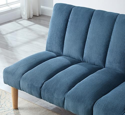 Blue Corduroy Convertible Folding Sleeper Loveseat Sofa A117948