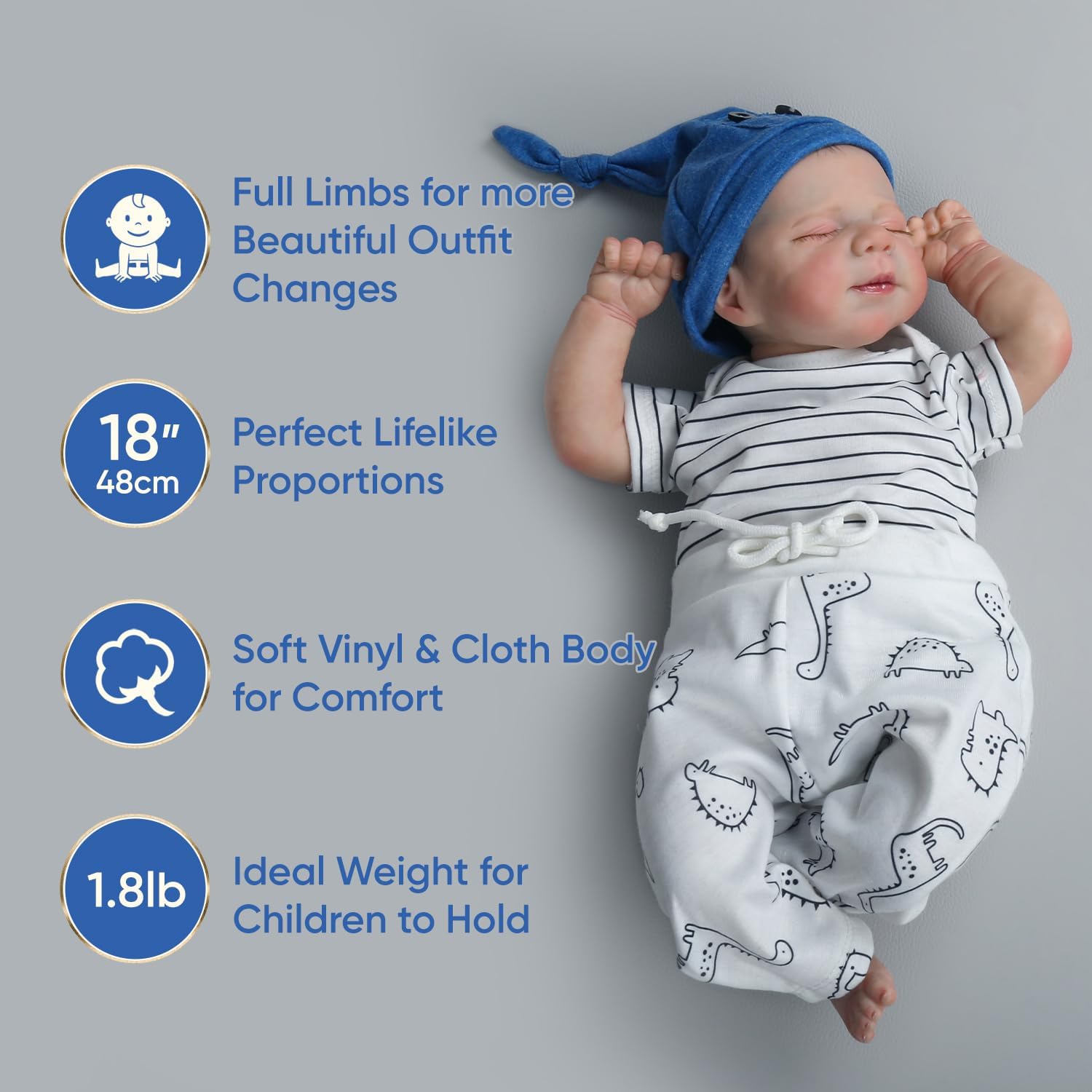 18-Inch Reborn Baby Doll with Soft Cloth Body O501