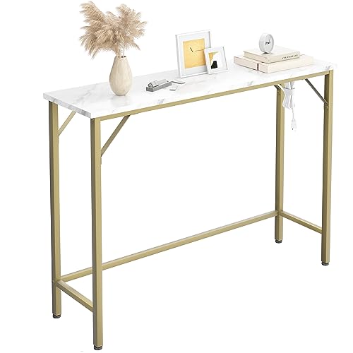 Gold Narrow Console Table with Outlets T5809