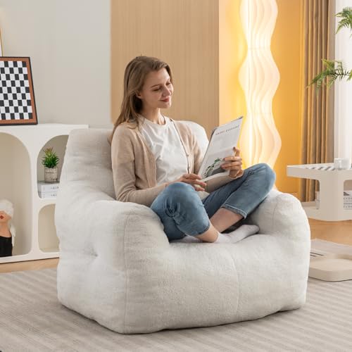 Giant Teddy Plush Bean Bag Sofa Chair with Armrests and Pocket (Ivory) G4581