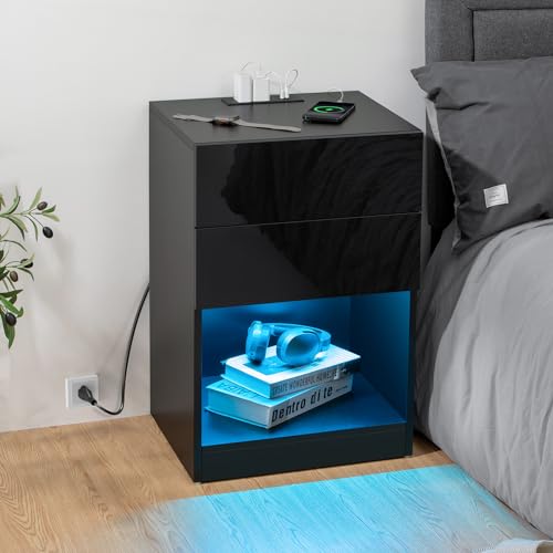 Set of 2 White LED Nightstand with Charging Station G271101