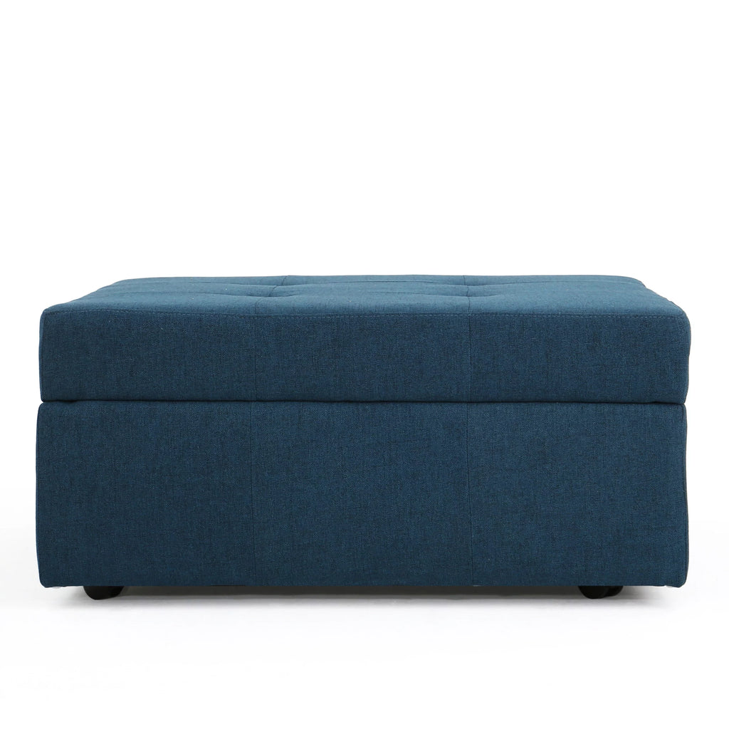 Navy Blue Tufted Fabric Storage Ottoman with Rolling Casters E2786