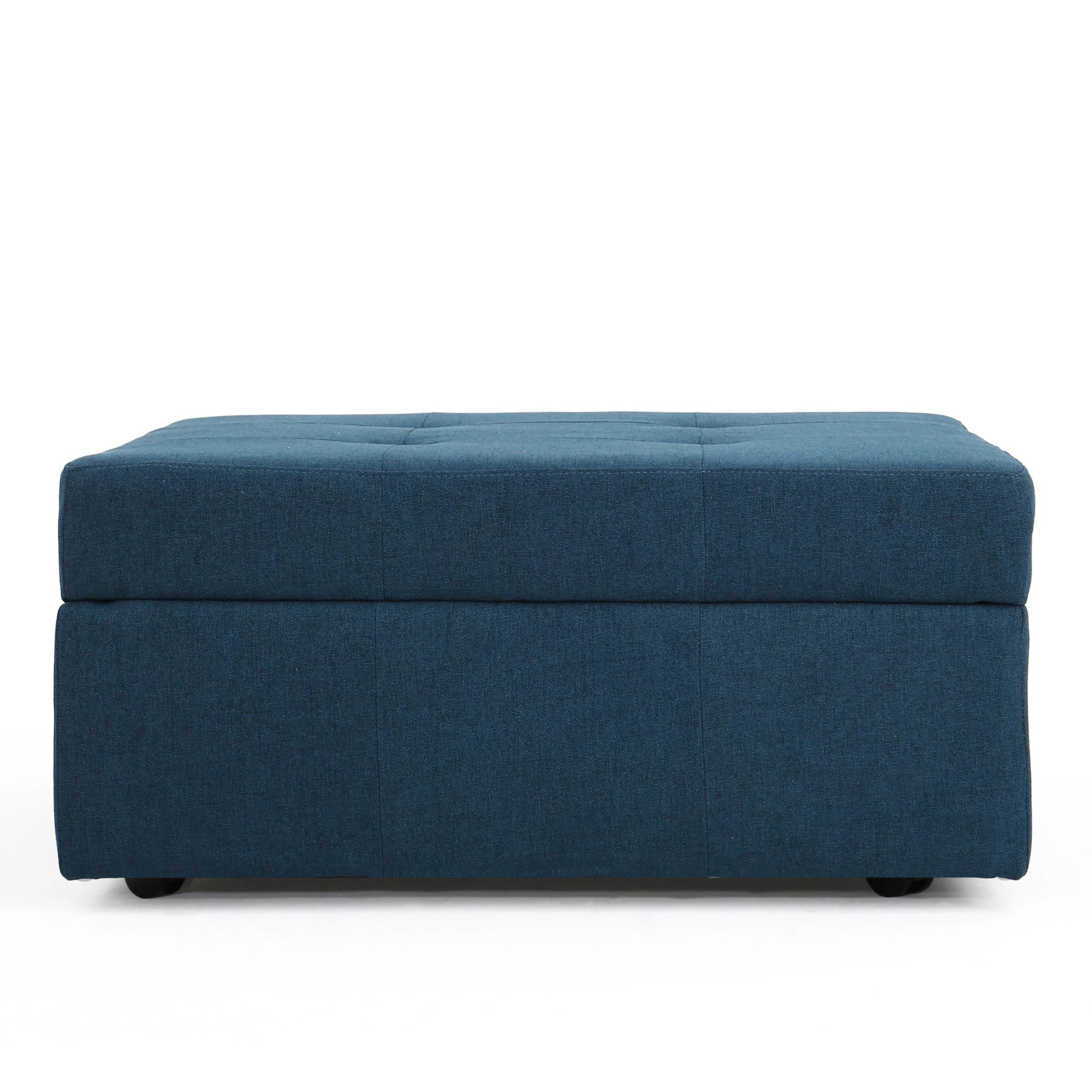 Navy Blue Tufted Fabric Storage Ottoman with Rolling Casters E2786