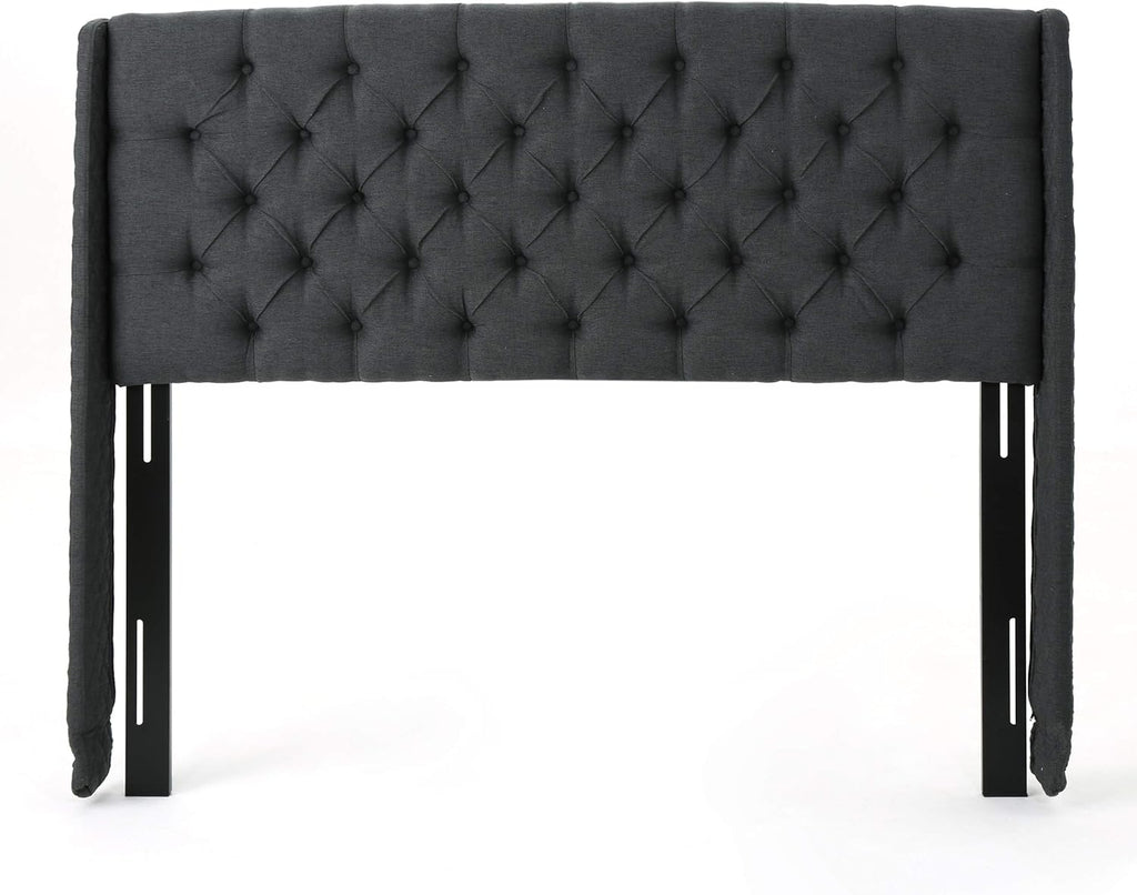 Queen Dark Gray Black Tufted Fabric Headboard B190