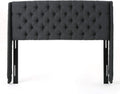 Queen Dark Gray Black Tufted Fabric Headboard B190