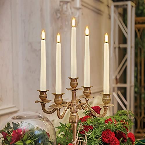 4PCS Battery Operated 8 Inch Warm White 3D Flame Taper Candles with Remote F754343