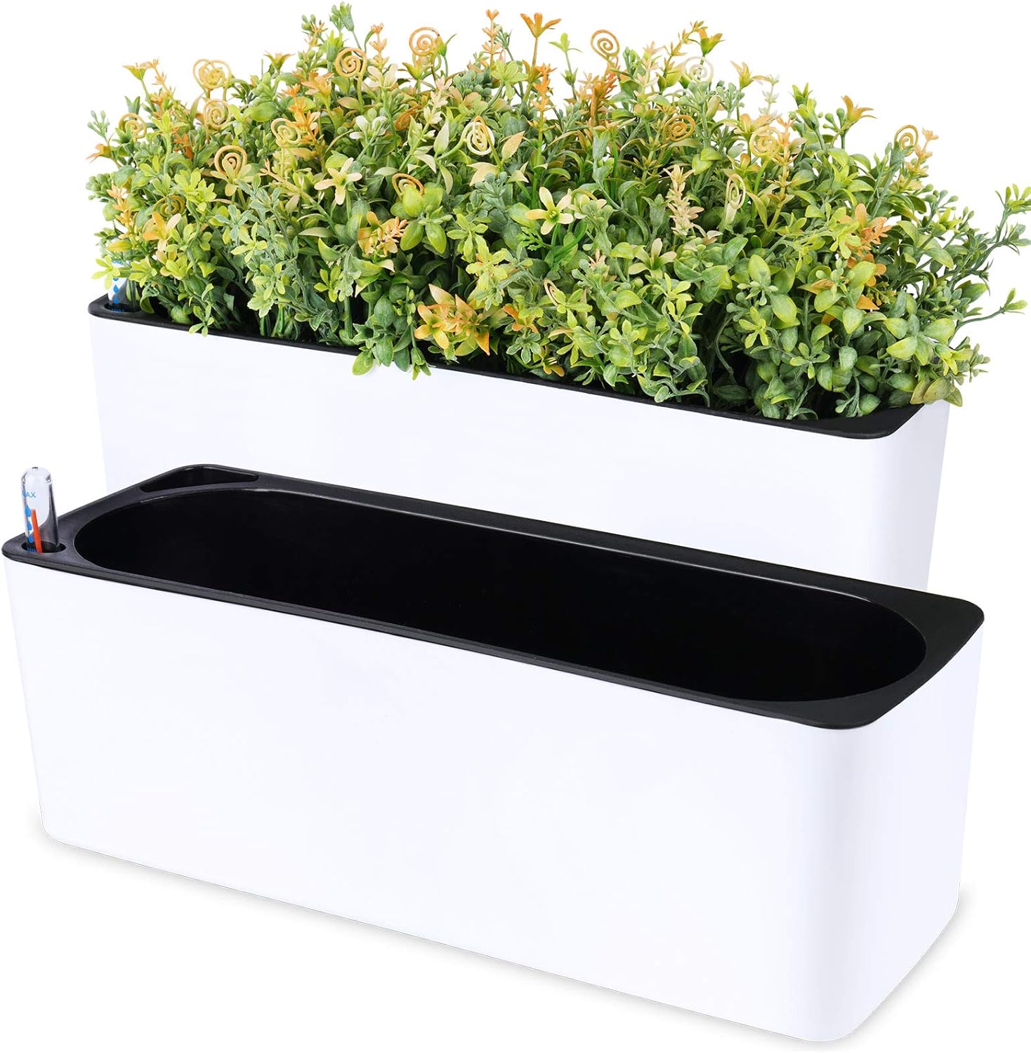 2-Pack Self Watering Rectangular Planters with Water Gauge Indicator B218142