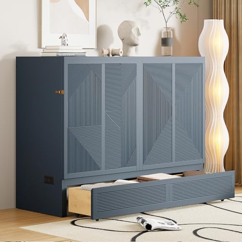 Gray Full Size Murphy Bed with Storage Drawer G7593
