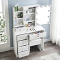 Makeup Vanity Desk with Lighted Mirror, 6 Drawers, and Upholstered Stool O819