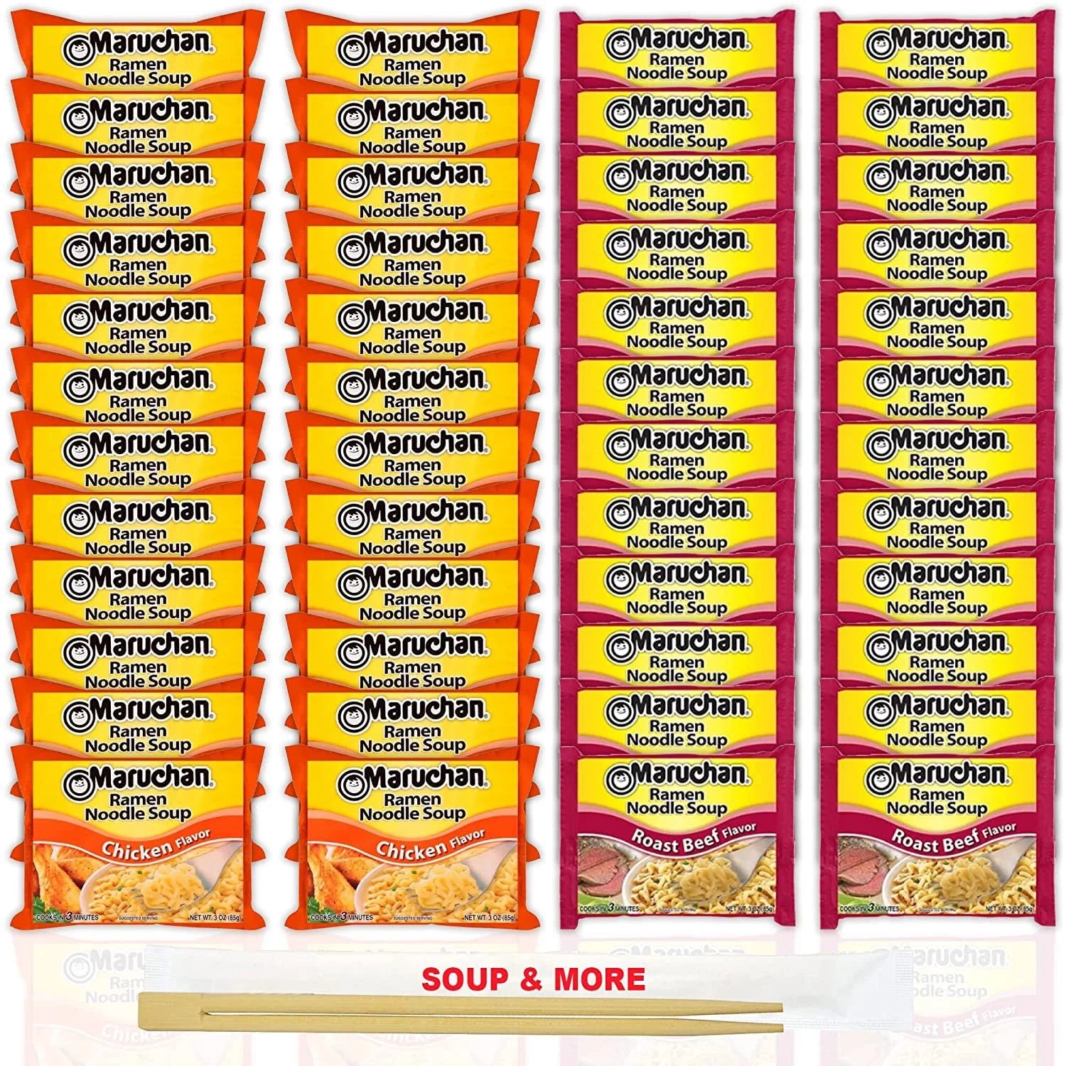 24 Packs Chicken & 24 Packs Roast Beef Ramen Instant Noodle Soup, 3 Ounce Single Servings V94380