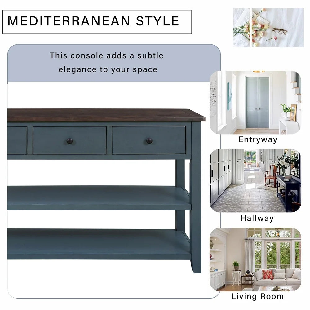 Navy Storage Console Table with 3 Drawers and 2 Shelves Q90389