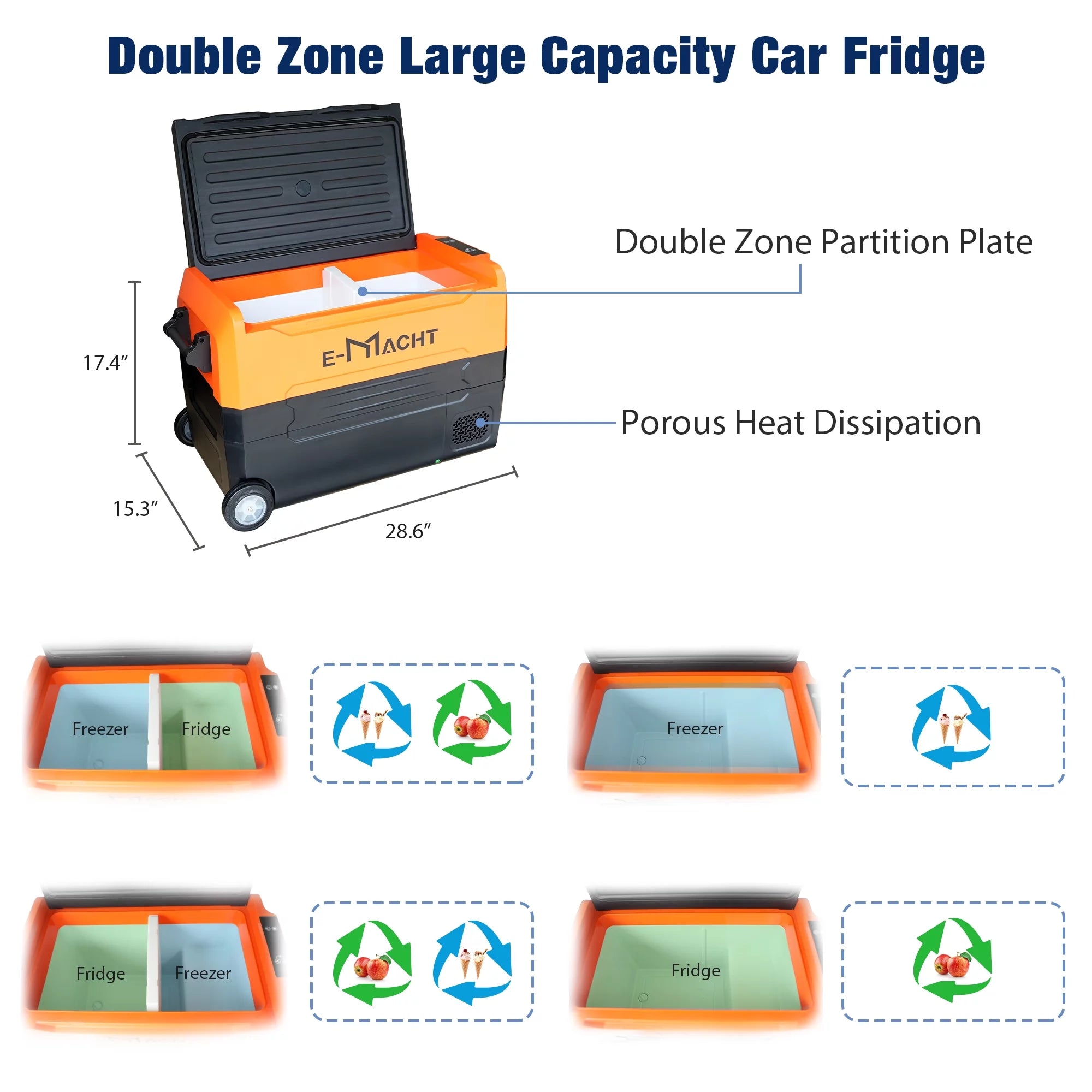 31.7Quart Dual Zone Portable Car Refrigerator with LED Light, 12/24V DC G236446