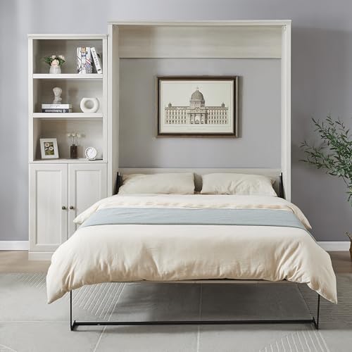 Queen Size Murphy Wall Bed with 1 Side Cabinet Storage Shelf N231856