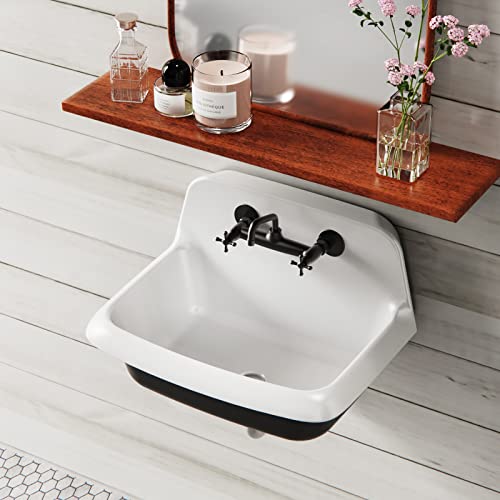 White and Black Porcelain Utility Sink I78176