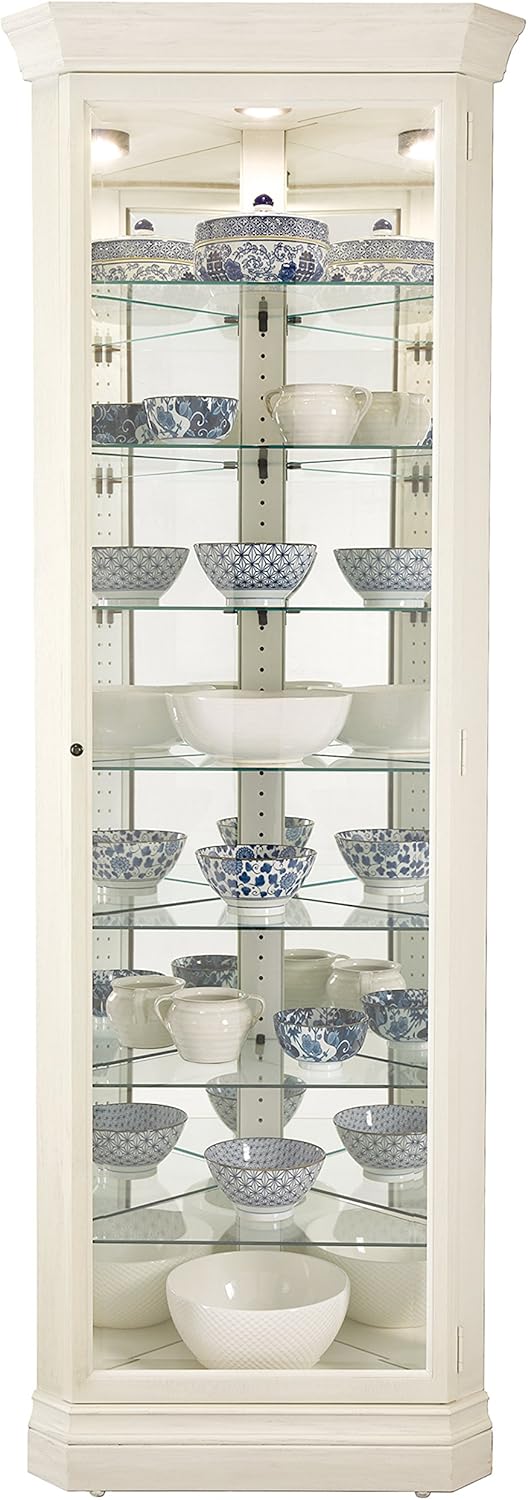 Aged Linen Finish Corner Curio Cabinet with Four Glass Shelves R585341