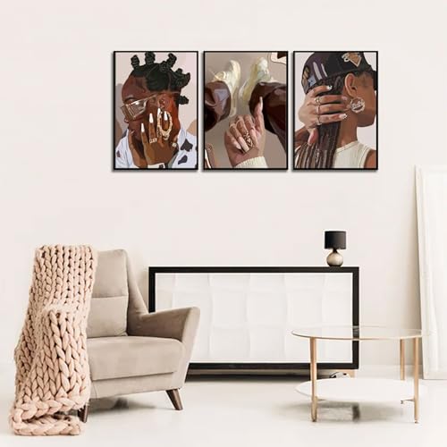 3Pcs Framed Canvas Wall Art Black Girl Wall Decor Posters Prints Paintings A31149