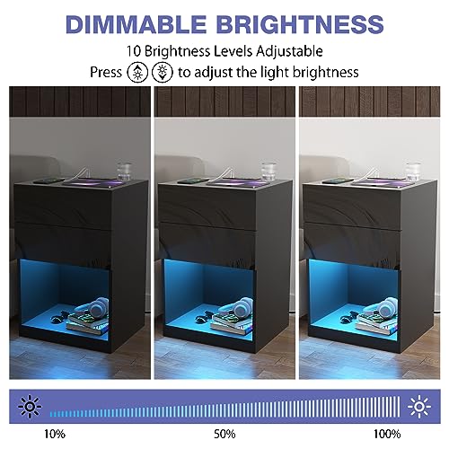 Set of 2 White LED Nightstand with Charging Station G271101