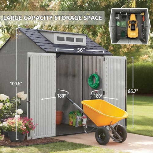 Large Resin Outdoor Storage Shed with Floor (7-10.5 Ft) Brown 7x7 FT R8722