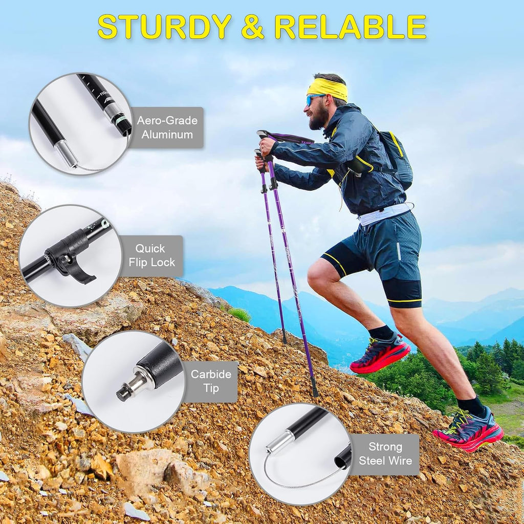 Purple Collapsible Aluminum Hiking Trekking Pole with EVA Foam Handle B6215