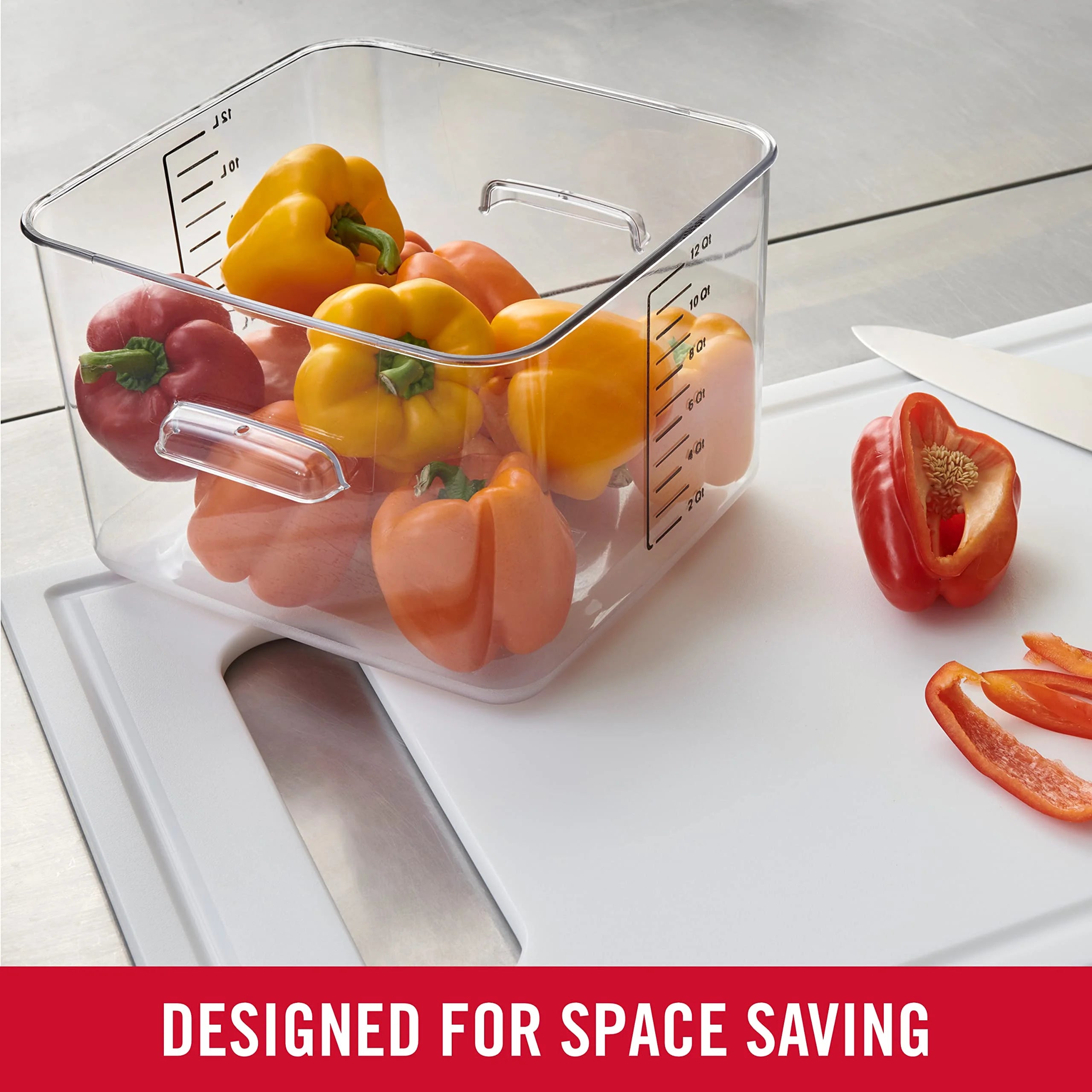Plastic Square Food Storage Container, 12 Quart, Clear L7738