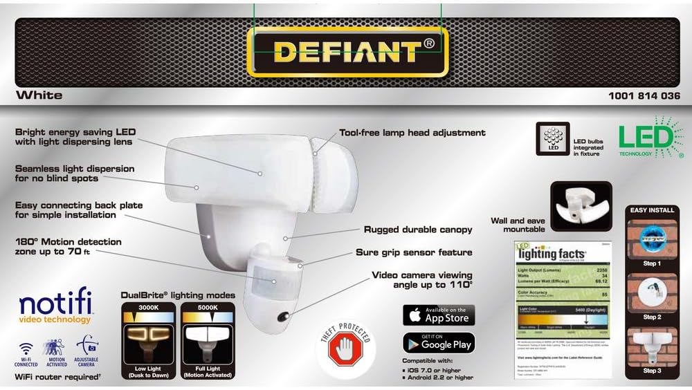 White LED Wi-Fi Video Motion Security Light D95115