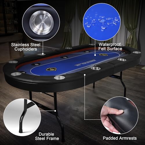 84" Foldable Blackjack Poker Table with Cup Holders C70259