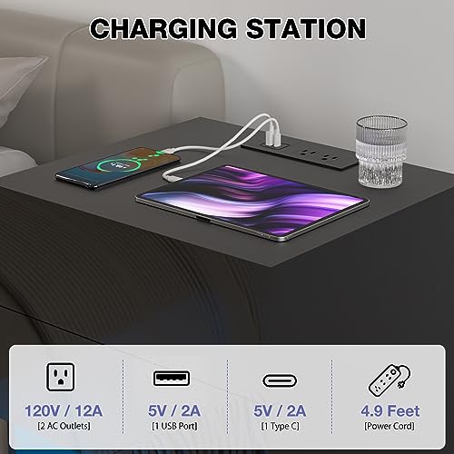 Set of 2 White LED Nightstand with Charging Station G271101