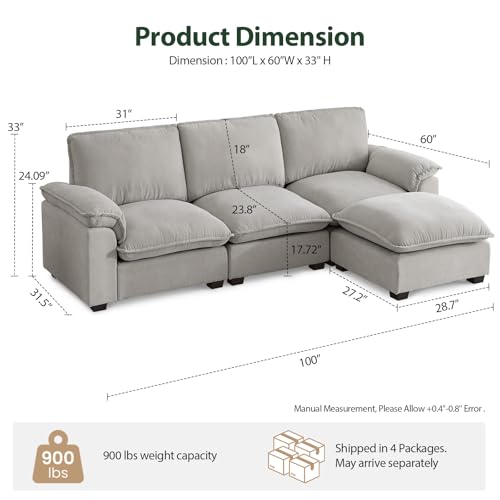 Ivory Beige Chenille Modular Sectional Sofa E504