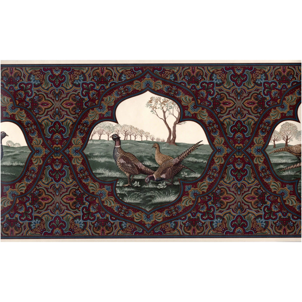 Dark burgundy, Green, Blue, Brown Wallpaper Border, 15' L x 10.25" W P888008