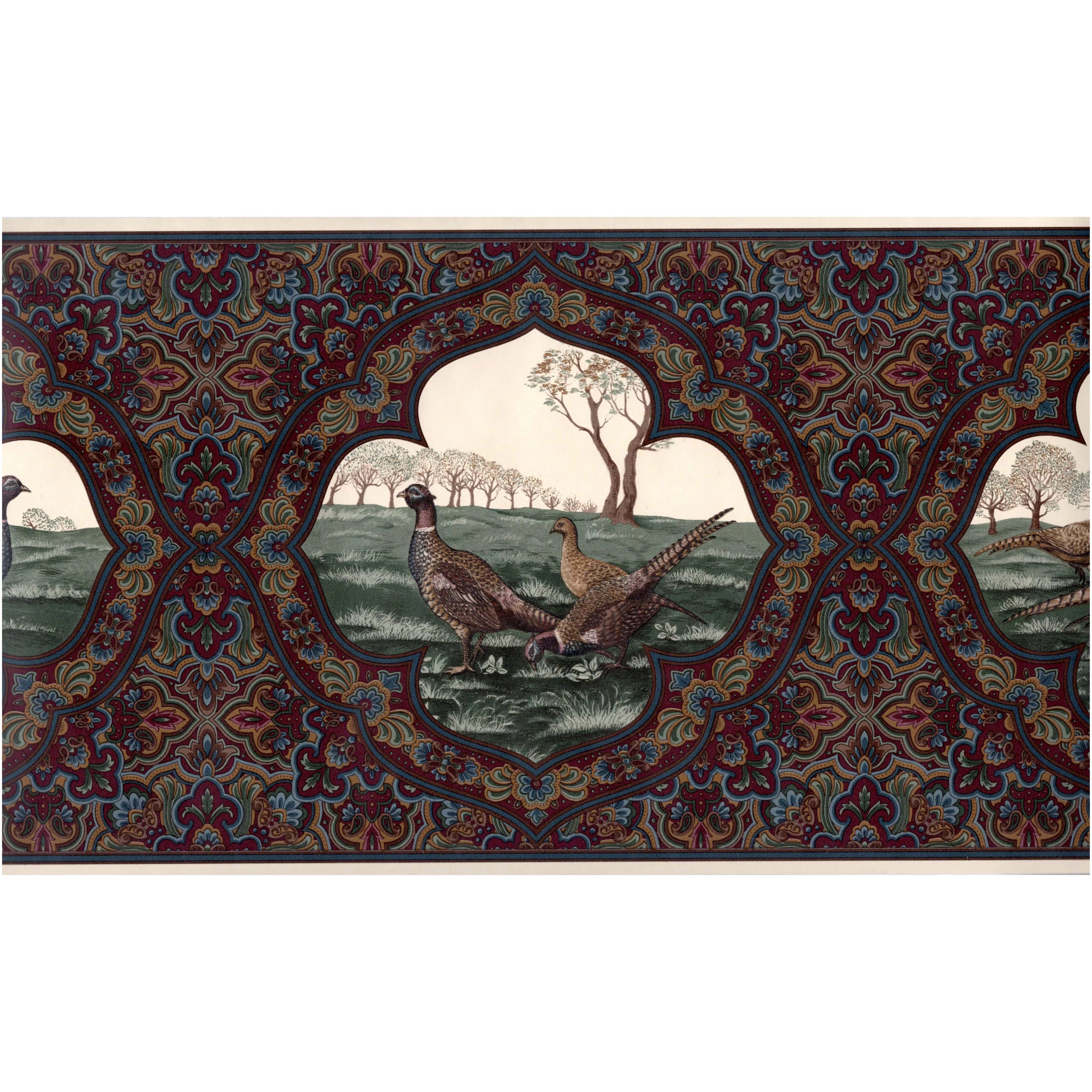 Dark burgundy, Green, Blue, Brown Wallpaper Border, 15' L x 10.25" W P888008