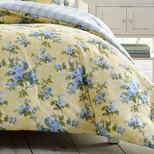 King Yellow Comforter Set with Euro Shams and Throw Pillows, Dark Blue King Sheets, 4 Pieces A384055