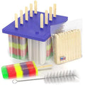 10 Large BPA Free Plastic Popsicle Mold Kit with 50 Wood Sticks and Cleaning Brush D90994