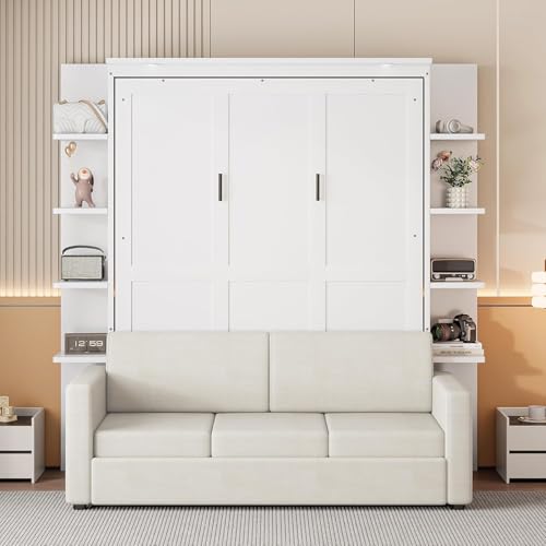 Queen Murphy Wall Bed with Sofa and Storage Shelves L109