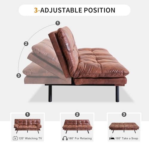 Faux Leather Futon Bed, Convertible Memory Foam Sofa Bed, 71" Sofas, Matte Black K3583