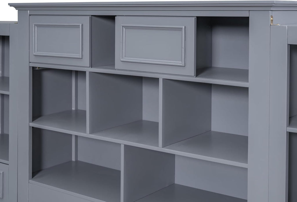 Gray Twin Size Wood Platform Bed Frame with Bookcase Headboard and 4 Drawers N968529