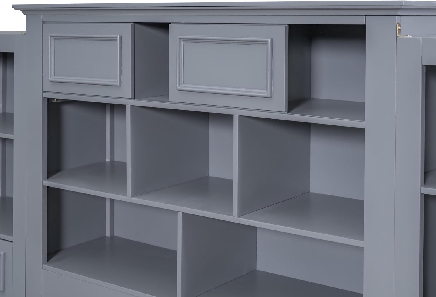 Gray Twin Size Wood Platform Bed Frame with Bookcase Headboard and 4 Drawers N968529