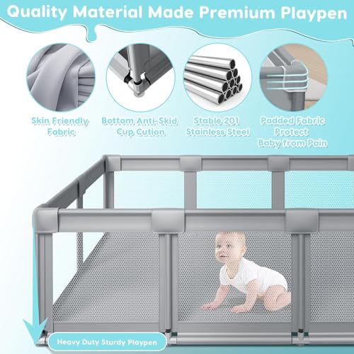 Large Baby Playpen with Soft Breathable Mesh, Grey B575