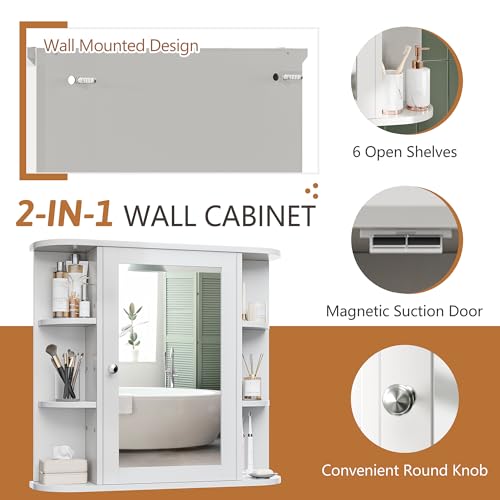White Bathroom Mirror Cabinet with 6 Open Shelves E5298