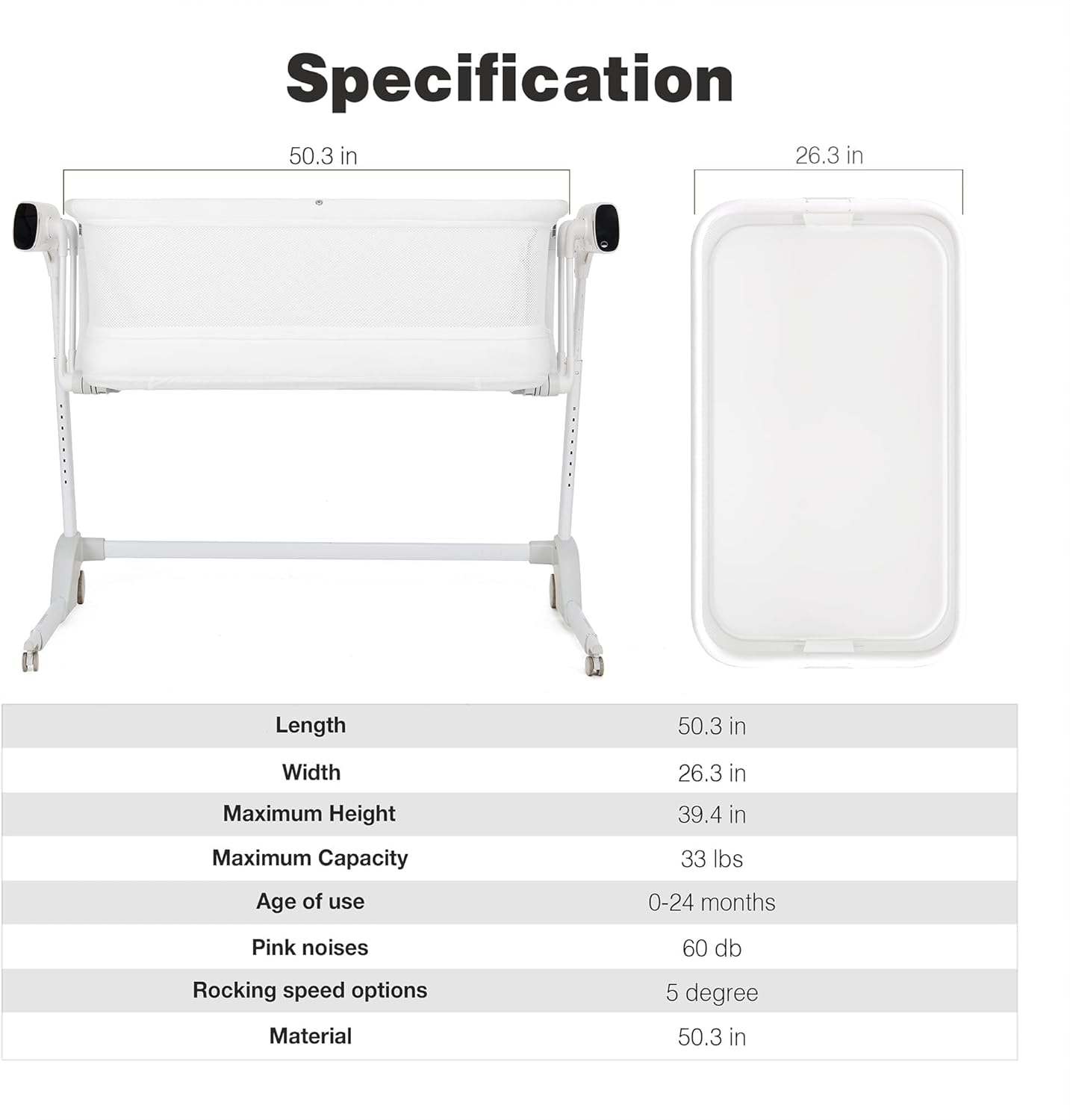 White Baby Bassinet with Mattress N48893