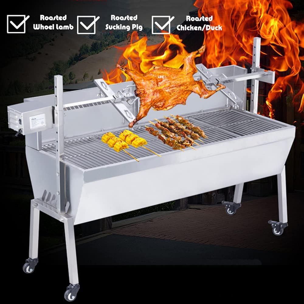 46 Inch Stainless Steel BBQ Charcoal Spit Rotating Grill Roaster D536
