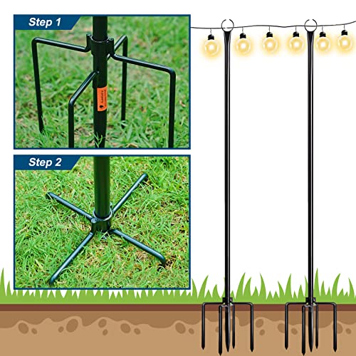 9.4FT Outdoor Metal String Light Pole with 5-Prong Fork Steel Stand S720