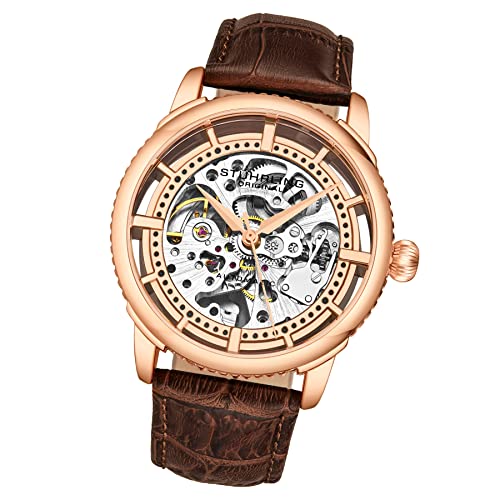 Mens Automatic Skeleton Stainless Steel Self Winding Dress Watch with Leather Band Q4277