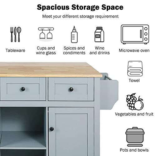 Two-sided Rolling Kitchen Island Cart with Wood Top, 2 Drawers, 3 Open Compartments Y243353