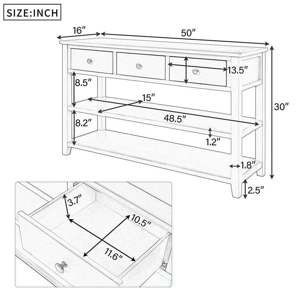 Navy Storage Console Table with 3 Drawers and 2 Shelves Q90389