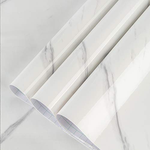Large White Marble Wallpaper Peel Stick 31.5x591inch Waterproof Self-Adhesive Contact Paper Y763617
