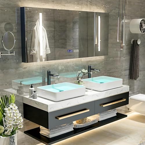 Solid Wood Wall Mounted Bathroom Vanity with Sink and LED Mirror (Single Sink 36") G878229