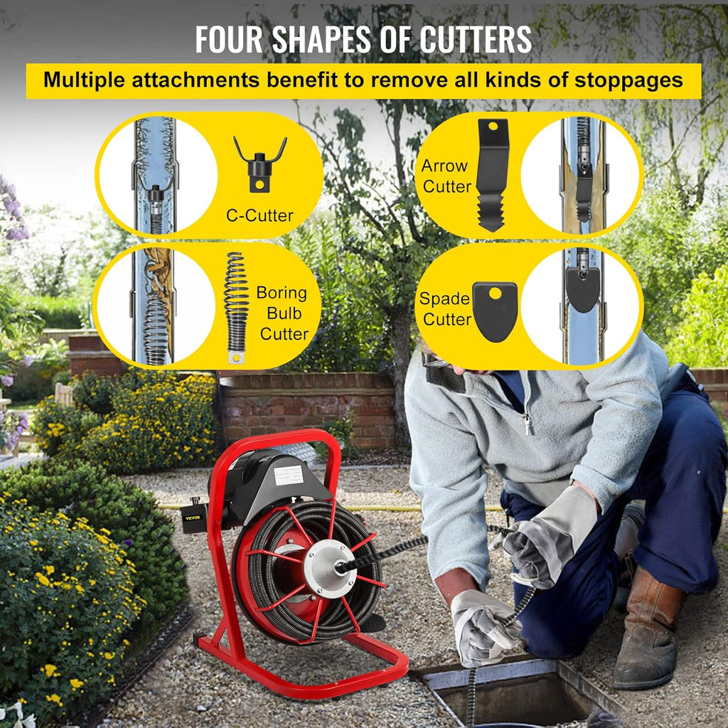 50 Ft x 3/8 Inch Portable Drain Cleaner with 8 Auger Bits I6026
