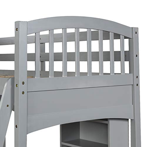 Full Size Solid Wood Loft Bed with Wardrobe and Desk K355457
